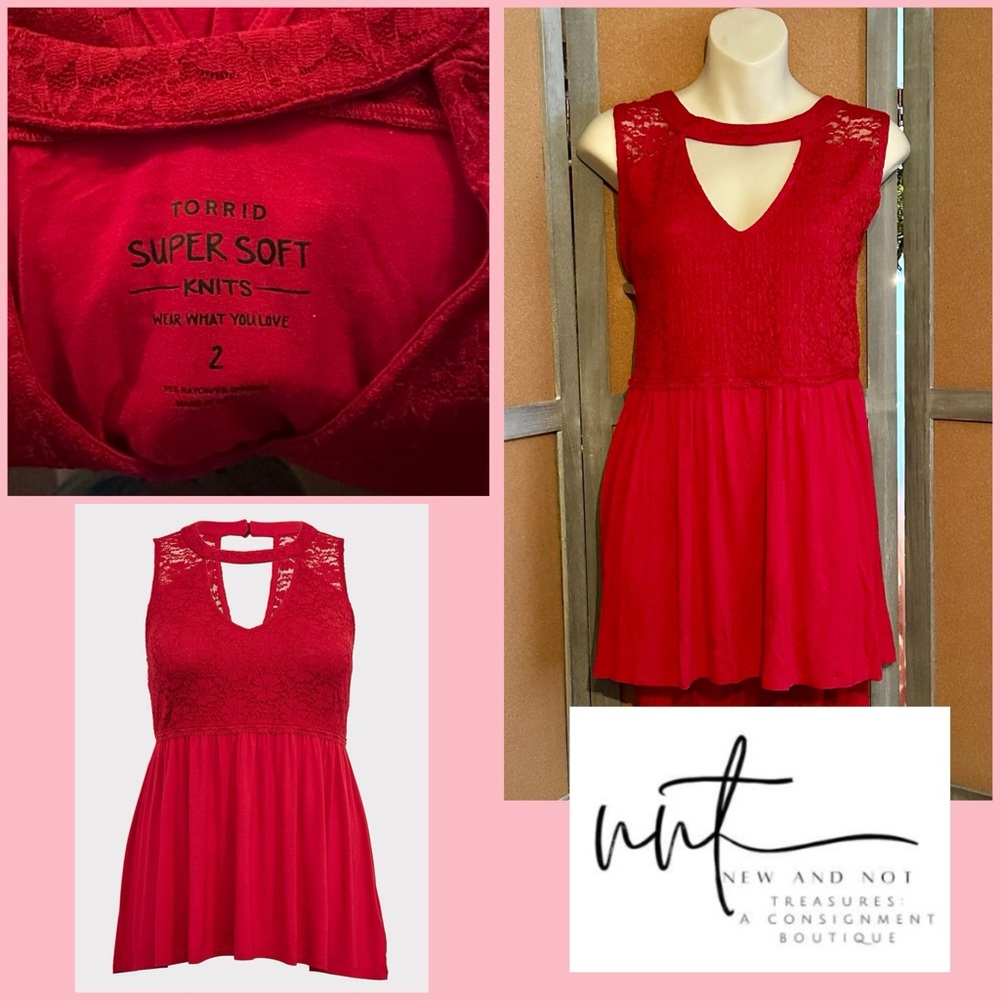 Torrid Red Super Soft Choker Lace Inset Babydoll Top Plus Size 2